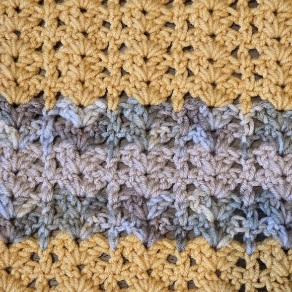 Handmade Crochet Blanket Lapghan Mustard Yellow Earth Tone Stripe Throw 36 X 34 - Picture 7 of 12